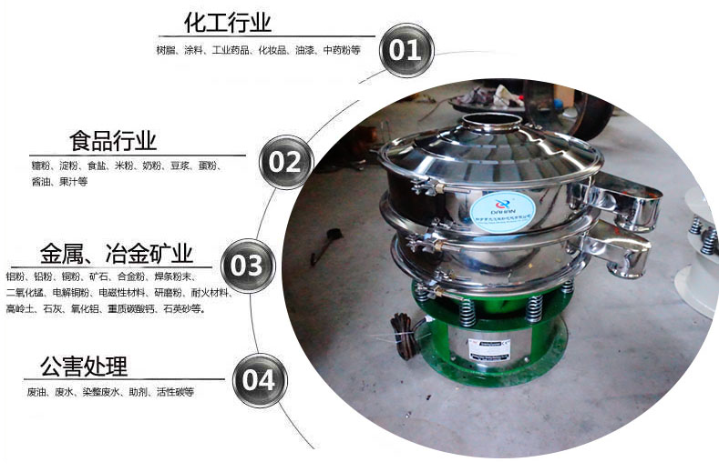 面粉振動篩粉機適用于化工，食品，金屬、冶金，公害處理等行業(yè)